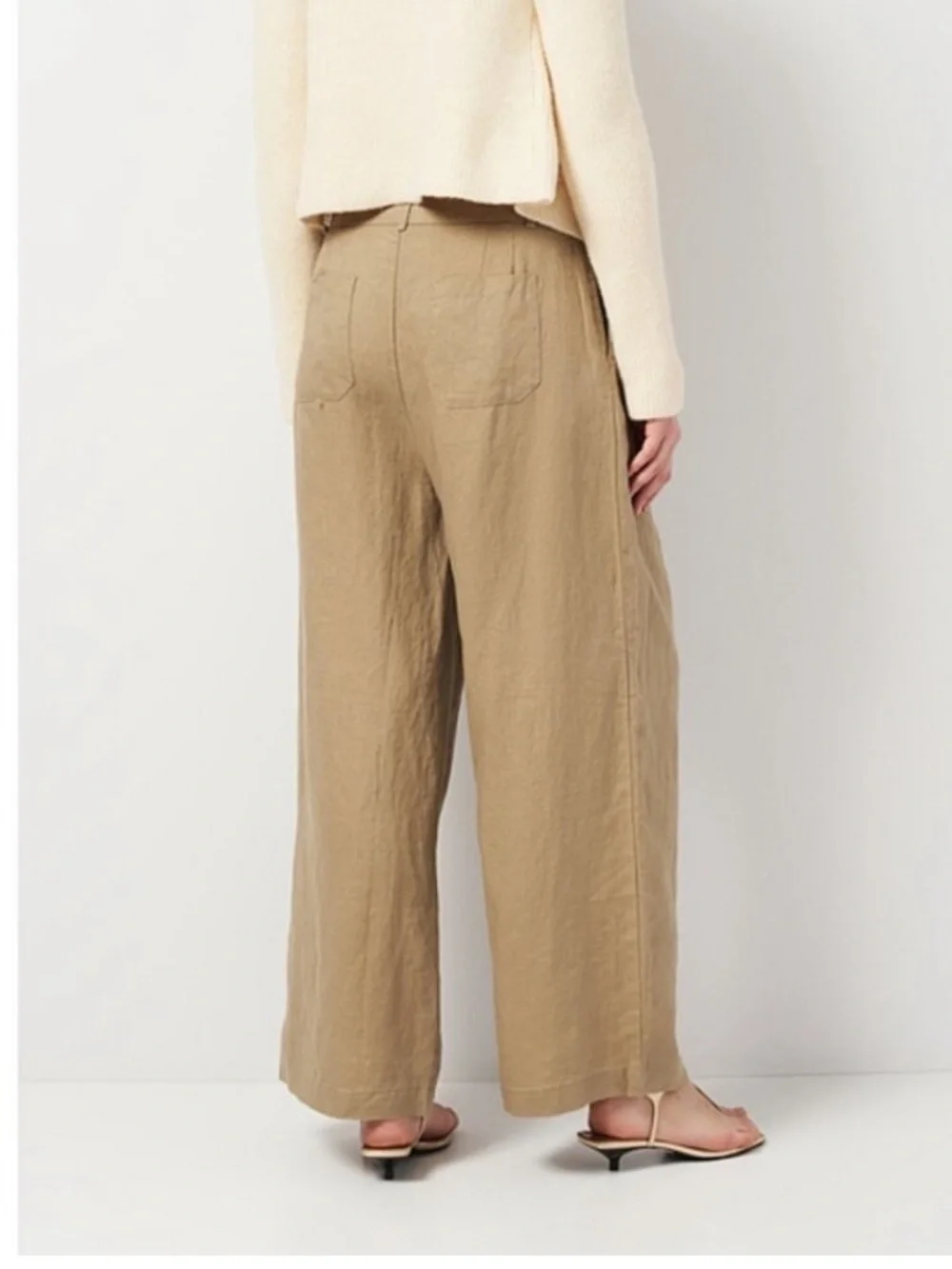 Zara 100% Linen Neutral Tan High Waist Wide Leg Pants M